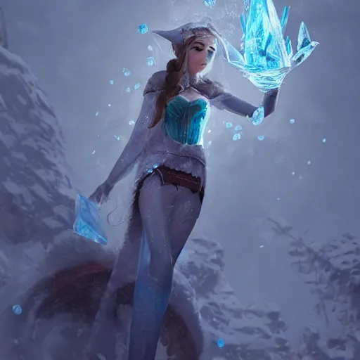 Prompt: a fantasy elf woman trapped and frozen trying to get out of a block of clear ice, with frozen flowers around her, artstation, greg rutkowski