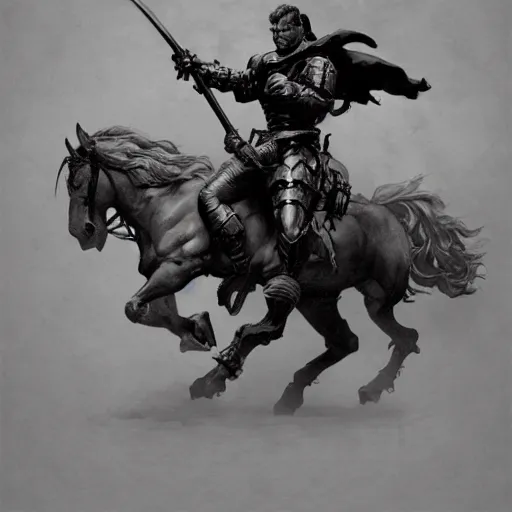 Prompt: knight riding a horse by frank frazetta, dynamic pose,, fantasy, very detailed, dungeons & dragons, sharp focus, striking, artstation contest winner, detailed
