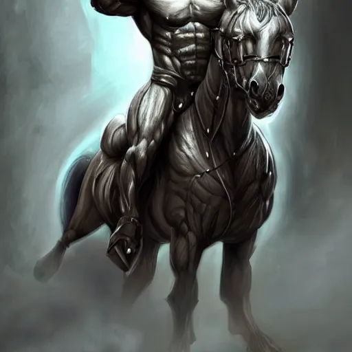 Image similar to a musclebound anthropomorphized horse with a magnificently muscular physique wearing a tight kevlar battle outfit standing guard at a facility, equine, anthro art, furaffinity, highly detailed, digital painting, artstation, sharp focus, game art, concept art, illustration, art by artgerm, greg rutkowski, wlop