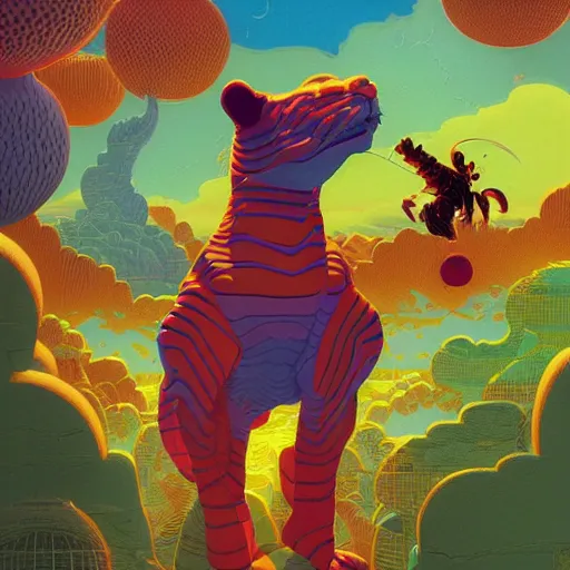 Image similar to colourful breathtakingly weird beautiful powerful magical wonderfully majestic beautifully cool isometric tiger by michael whelan and moebius and beeple and kilian eng and dan mcpharlin and pascal blanche and jamie hewlett and richard dadd, 8 k artstation