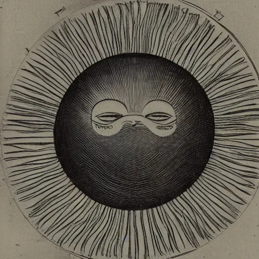 Prompt: engraving of the sun in selknam style