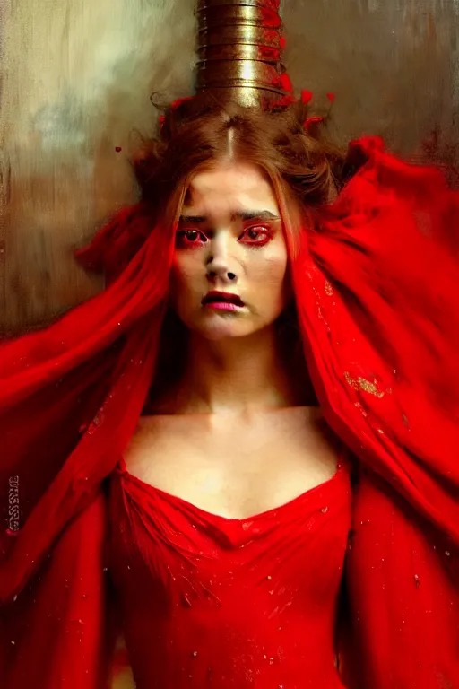Prompt: a full body portrait of a good - lookiung girl wearing red gown, high detail, cleary see face, by gaston bussiere, bayard wu, greg rutkowski, odd nerdrum, maxim verehin, dan dos santos, masterpiece, sharp focus, cinematic lightning