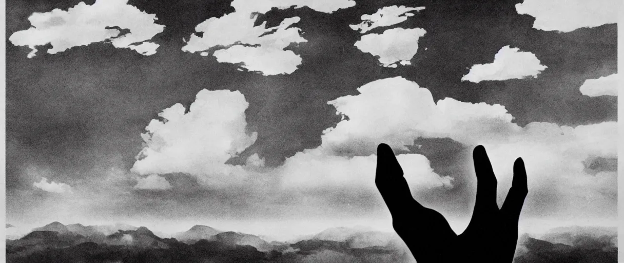 Prompt: an ominous and foreboding hand descending from the clouds demanding payment in the style of a communist propaganda political poster