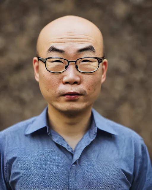 Image similar to gold, blue, photo of a balding asian male, 8 k, 8 5 mm f 1. 8