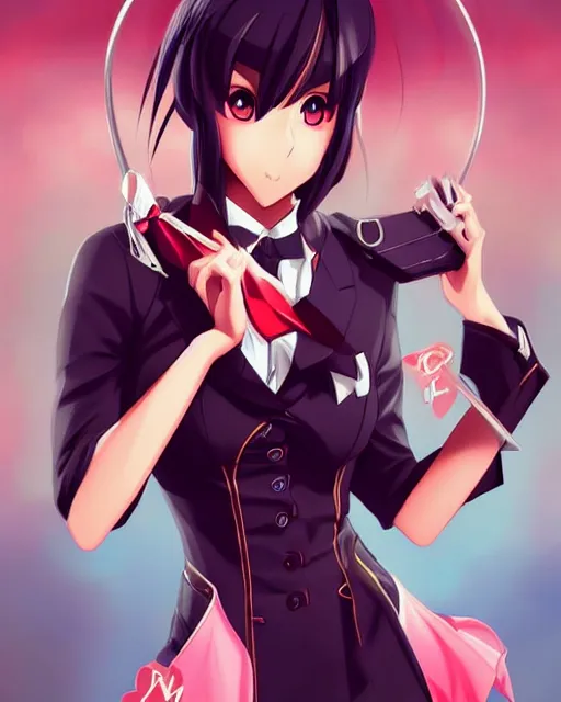 Image similar to beautiful portrait of a Flight Attendant who looks like Akame, Akame ga Kill! anime, character design by Ross Tran, artgerm detailed, soft lighting