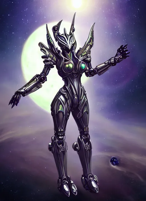 Image similar to goddess shot, galactic sized stunning beautiful anthropomorphic robot mecha female dragon, in space, larger than planets, posing elegantly, with earth in clawed hands, detailed silver armor, epic proportions, epic size, epic scale, ultra detailed digital art, furry art, macro art, dragon art, giantess art, warframe fanart, furaffinity, deviantart, realistic