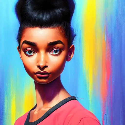 Prompt: electric yara shahidi, cute - fine - face, pretty face, oil slick hair, realistic shaded perfect face, extremely fine details, realistic shaded lighting, dynamic background, poster by by ilya kuvshinov katsuhiro otomo, magali villeneuve, artgerm, jeremy lipkin and michael garmash and rob rey