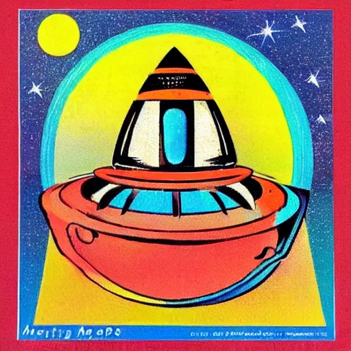 Image similar to science fiction spaceship by Mary Blair