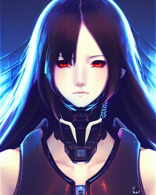 Image similar to portrait Anime Girl in mecha armor in night tokyo Sharp fine face pretty face, realistic shaded Perfect face, fine details. Anime. cyberpunk realistic shaded lighting by katsuhiro otomo ghost-in-the-shell, magali villeneuve, artgerm, rutkowski Jeremy Lipkin and Giuseppe Dangelico Pino and Michael Garmash and Rob Rey