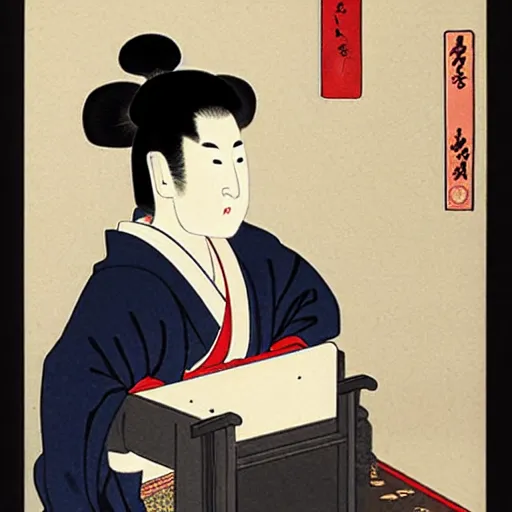 Prompt: beautiful portrait ukiyo - e painting of a computer by kano hideyori, kano tan'yu, kaigetsudo ando, miyagawa choshun, okumura masanobu, kitagawa utamaro