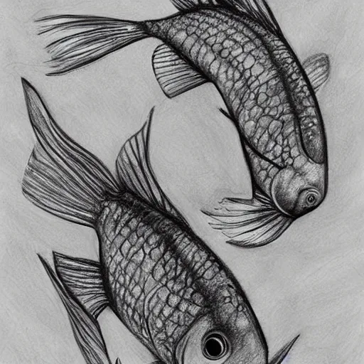 Image similar to pencil sketch of beautiful coy fishes, digital art, traditional, paper, pencil sketch, book cover