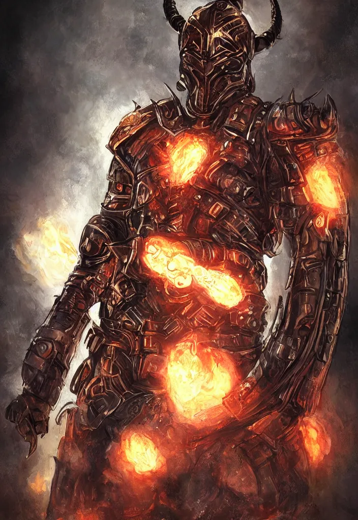 Image similar to a portrait of a wakandan warrior in a steampunk style armor as a demon in a fiery hell, eerie, dark, fantasy, trending on ar, digital art.