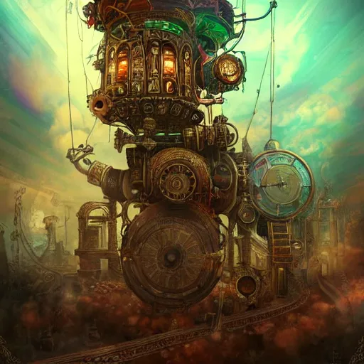 Image similar to psychedelic steampunk art, epic, 4k, concept art, detailed