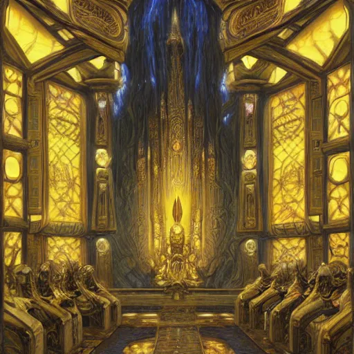 Image similar to the throne room of the ancient void god, fantasy art by Donato Giancola and James Gurney, digital art, trending on artstation