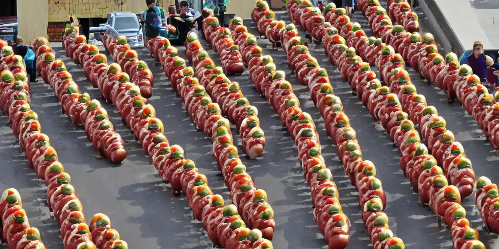 Prompt: the hotdog parade