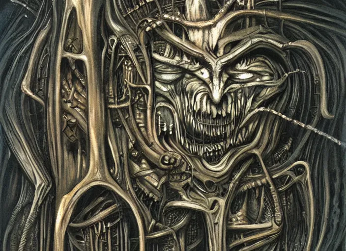 Prompt: necronom vi painting by h. r. giger