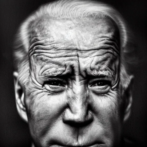 Image similar to a photographic portrait of Biden with bells palsy by Lee Jeffries