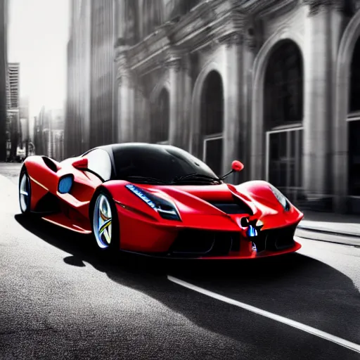 Image similar to Ferrari La Ferrari Minivan centered in frame, advertisement, motion blur, ad