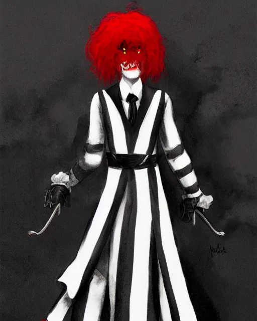 Image similar to Medium shot of Red Imp + White black striped horns + Formal outfit, in the style of greg rutkowski