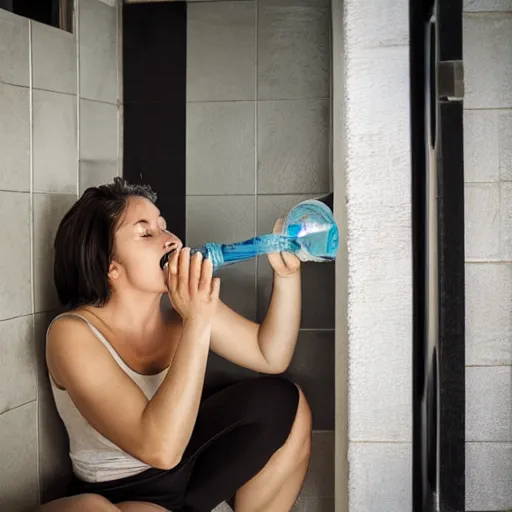 Image similar to photo of a woman drinking water from a toilet