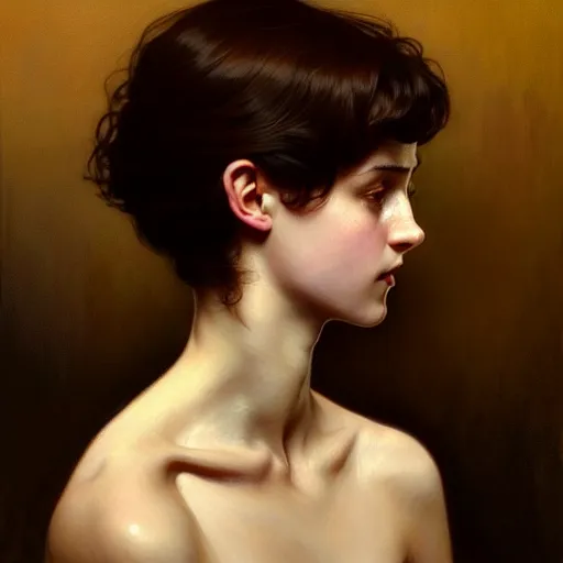 Image similar to portrait of a welsh teenage girl with brown hair, glowing skin, delicate features, amelie poulain, fantasy, intricate, elegant, dress shirt, highly detailed, digital painting, artstation, concept art, smooth, sharp focus, illustration, art by Krenz Cushart and Artem Demura and alphonse mucha