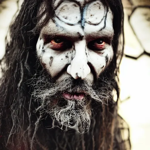 Image similar to 3 5 mm coloured film portrait of strange aghori sadhu covered in ash creature, hyperrealism, photorealistic, detailed, atmospheric, 8 k, award winning photography, cinematic