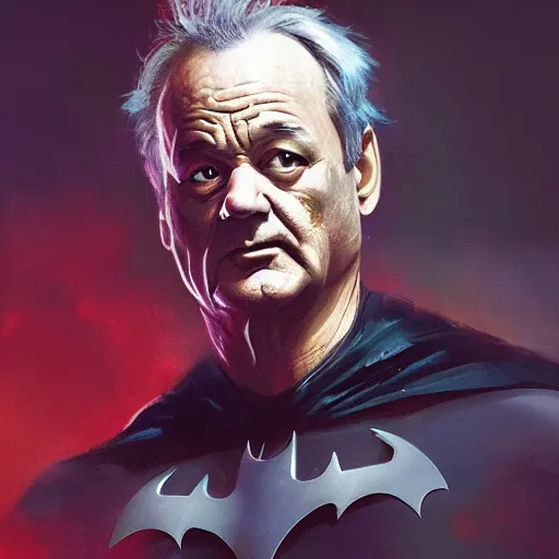 Image similar to bill murray as batman, dramatic light, painted by stanley lau, painted by greg rutkowski, painted by stanley artgerm, digital art, trending on artstation
