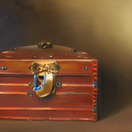 Image similar to stabilityai and openai keeping the secret model inside a treasure chest, oil canvas