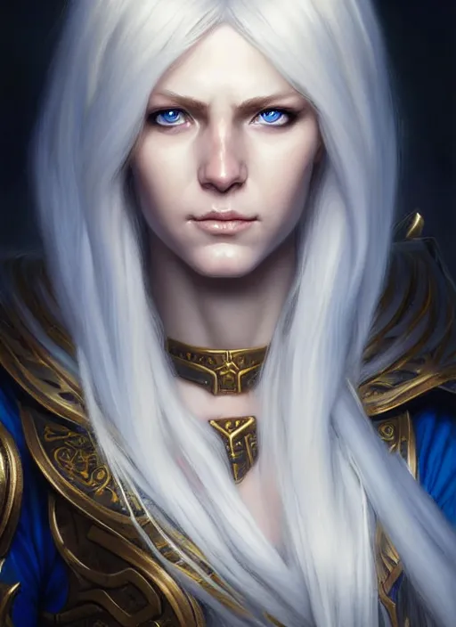 Prompt: a _ fantasy _ style _ portrait _ painting _ of white female paladin with blonde hair and blue eyes shy, scar under left eye, holy oil _ painting _ unreal _ 5 _ daz. _ rpg _ portrait _ extremely _ detailed _ artgerm _ greg _ rutkowski _ greg
