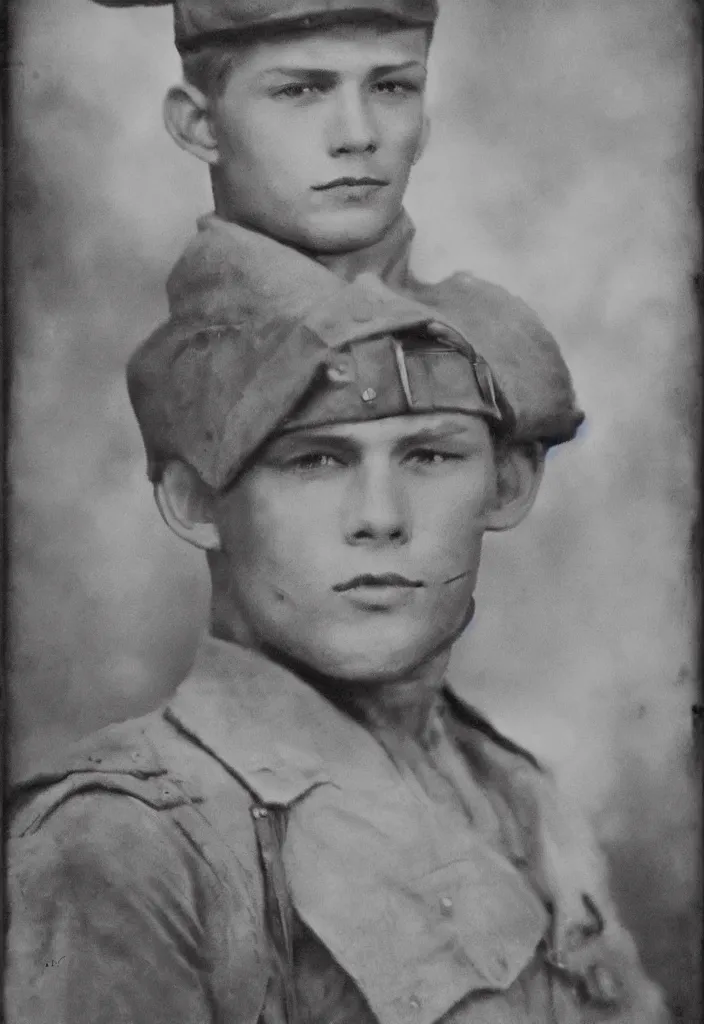 Image similar to 1920s portrait photograph of Jensen Ackles, dressed as Soldier Boy, highly detailed photograph, proportionate face, handsome face, 108 megapixels, realistic