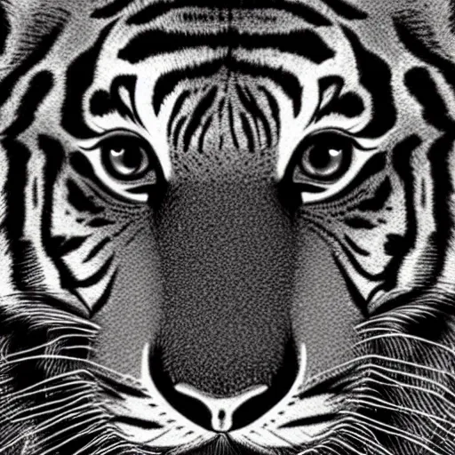 Prompt: a tiger head, junji ito,