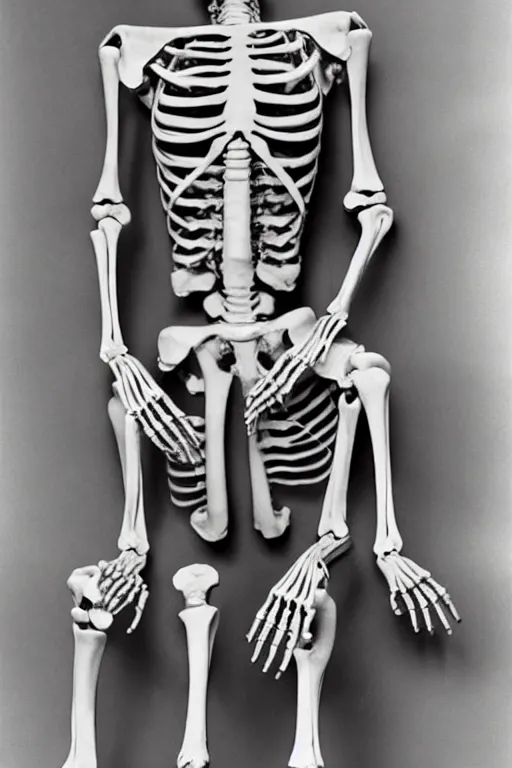 Prompt: a full - length photo of skeleton sitting and waiting for a doctor