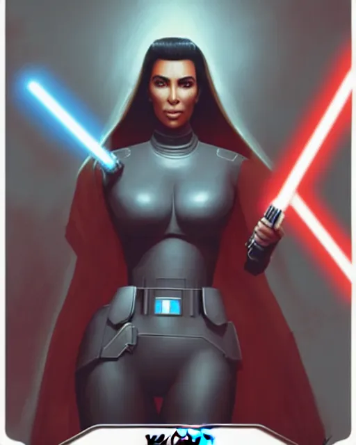 Image similar to kim kardashian : : young woman : : as hot star wars android woman by marvel trading card : : by greg rutkowski, wlop, instagram, unreal engine, : :
