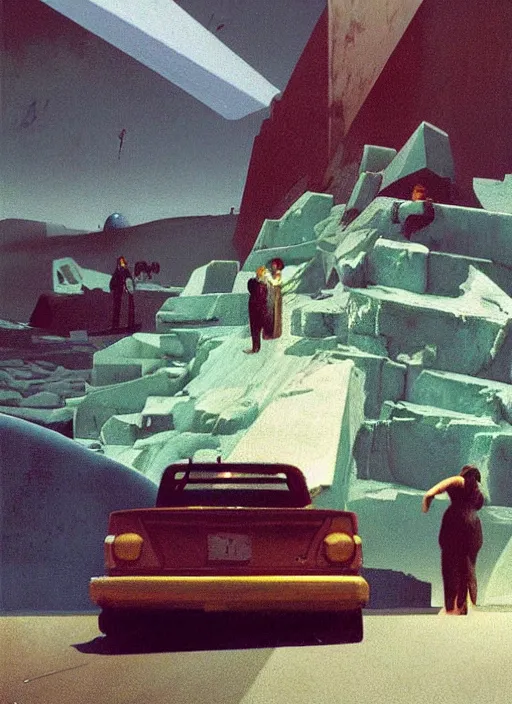 Prompt: los angeles traffic jam with large iceberg melting Edward Hopper and James Gilleard, Zdzislaw Beksinski highly detailed