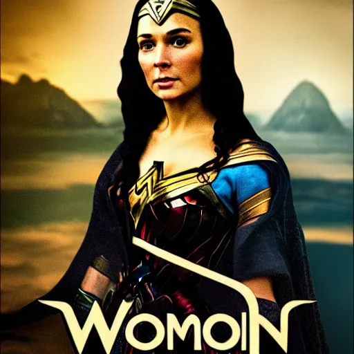 Image similar to wonder woman movie poster but with Mona Lisa