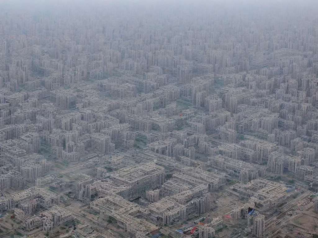 Image similar to an ancient city named chang'an, the huge building stands in the middle, highly detailed, cinematic landscape ， foggy