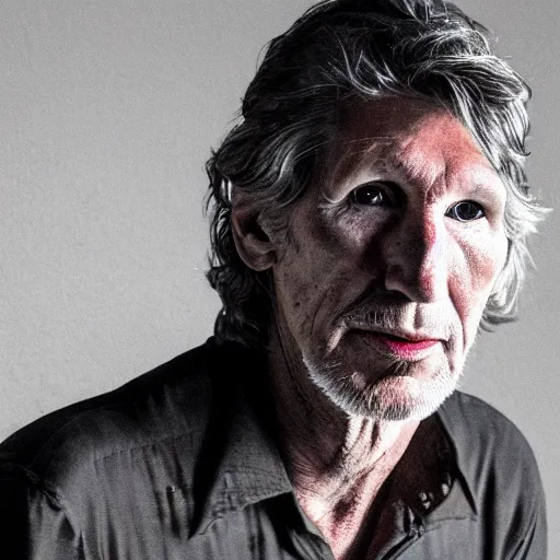 Image similar to Roger Waters from Pink Floyd haunts you in the backroom, creepy, horror, Realistic, Very creepy, Creepypasta, 8K, Realistic, Dynamic Lighting,