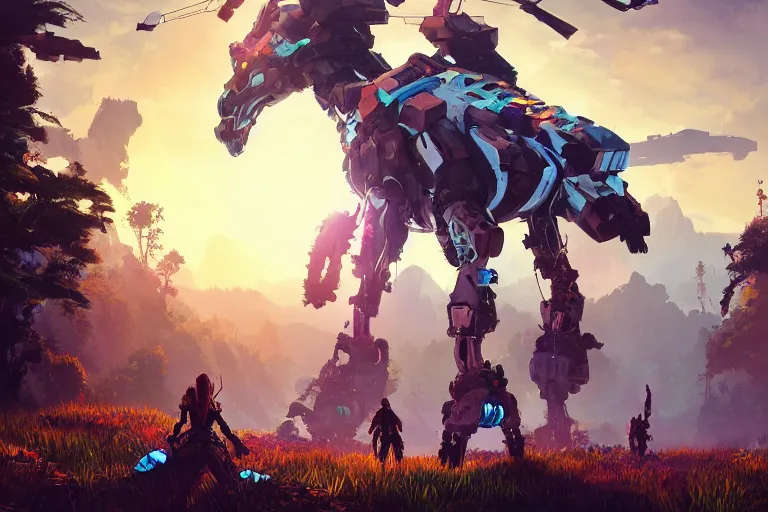 Image similar to grazer machine creature robot of horizon forbidden west horizon zero dawn radiating a glowing aura global illumination ray tracing hdr fanart arstation by ian pesty and alena aenami artworks in 4 k