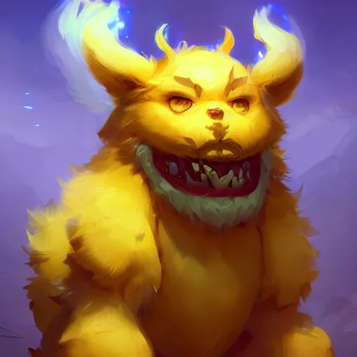 Image similar to a super cute glowing fluffy beast, yellow theme, bright art masterpiece artstation. 8 k, sharp high quality artwork in style of jose daniel cabrera pena and greg rutkowski, concept art by tooth wu, blizzard warcraft artwork, hearthstone card game artwork, cute animal