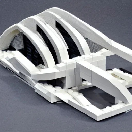 Prompt: a lego set of zaha hadid architectrue