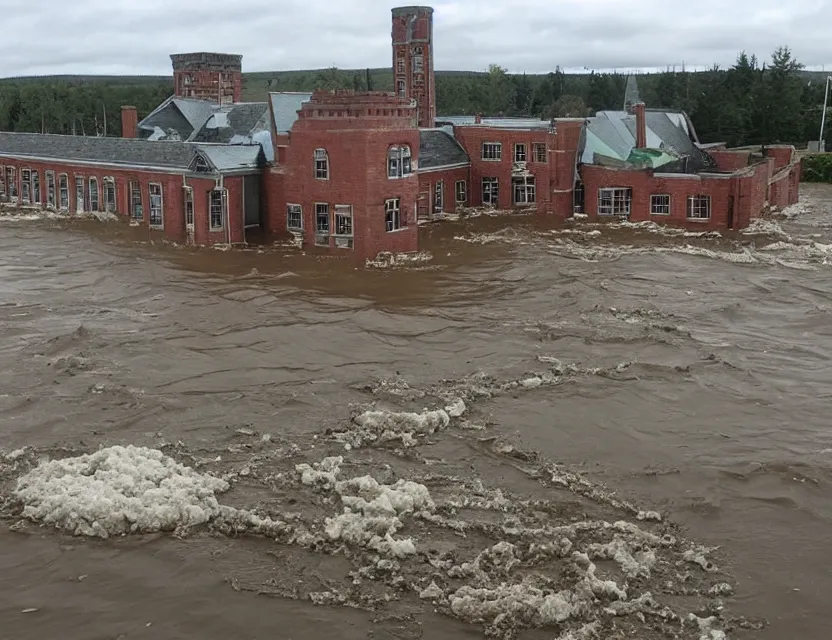 Prompt: dalhousie university in ruins, and flooded