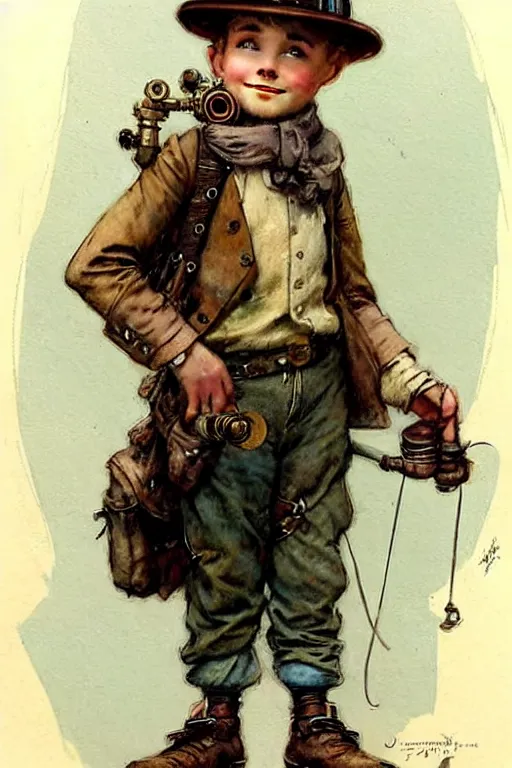 Image similar to (((((1950s steampunk adventurer boy inventer explorer . muted colors.))))) by Jean-Baptiste Monge !!!!!!!!!!!!!!!!!!!!!!!!!!!