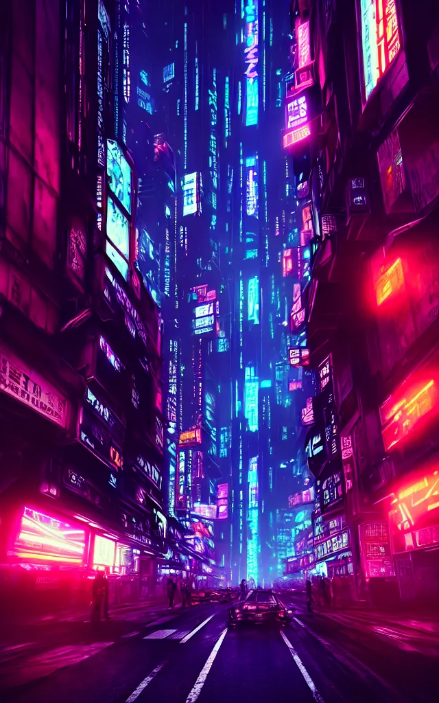 Image similar to concept art of a magnificent dark neon futuristic cyberpunk city bustling street at night cyberart by liam wong in the film akira rendered in octane, 3 d render, trending on cgsociety, blender 3 d