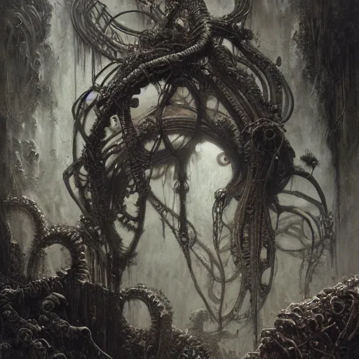 Prompt: biomechanical medusa by gustave dore and gustave moreau and beksinski and giger and craig mullins and jeremy mann