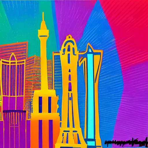 Prompt: painting of las vegas skyline in style of pop art