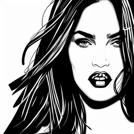 Prompt: megan fox portrait, artwork by ryan gajda, graphic design, flat color and line, sketch, digital illustration