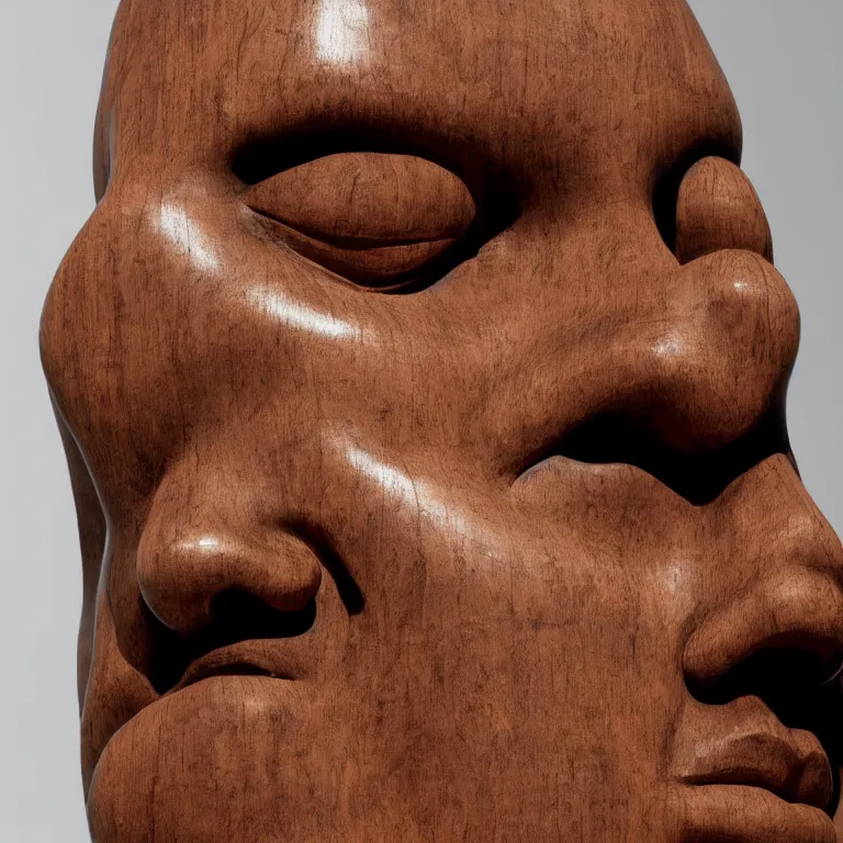 Prompt: public sculpture minimalist portrait of a powerful stern woman, beautiful symmetrical face detailed face realistic proportions, carved out of a red oak wood on a pedestal by stephan balkenhol and martin puryear, hyperrealistic dramatic lighting shocking detail trending on artstation 8 k