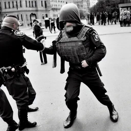 Image similar to a wizard, being arrested by spetsnaz