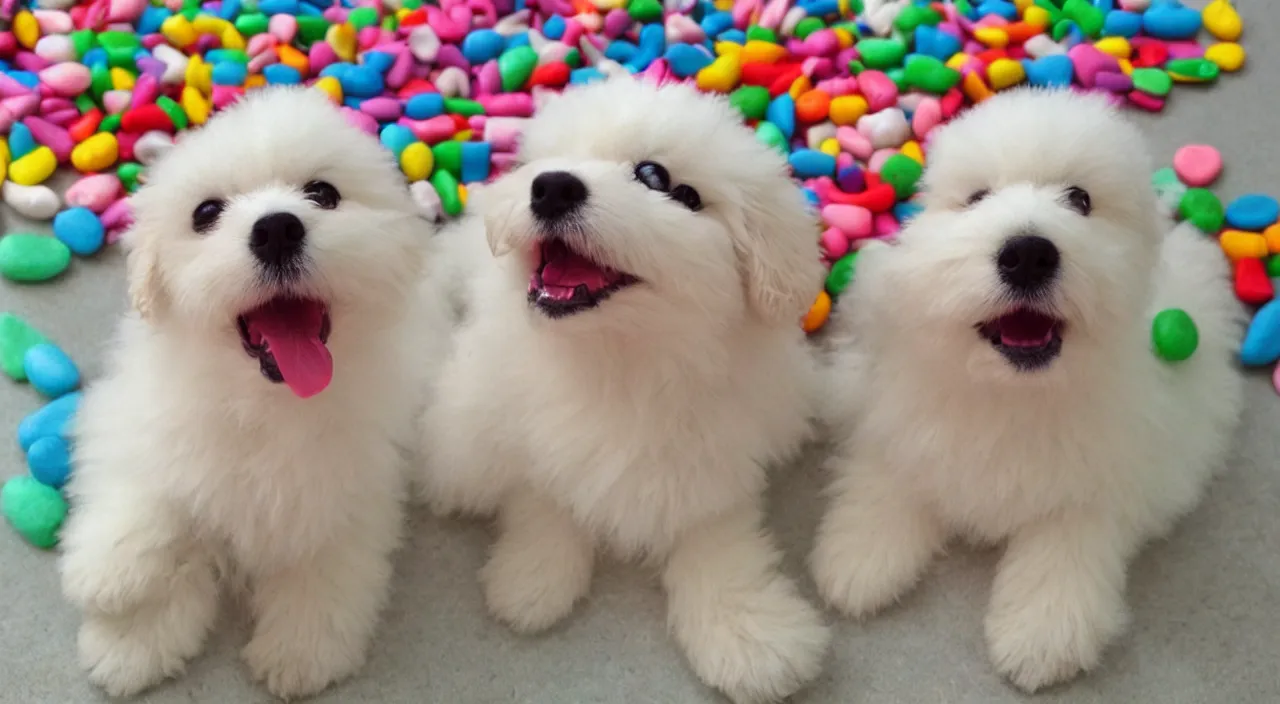 Prompt: cute fluffy puppy made of candy