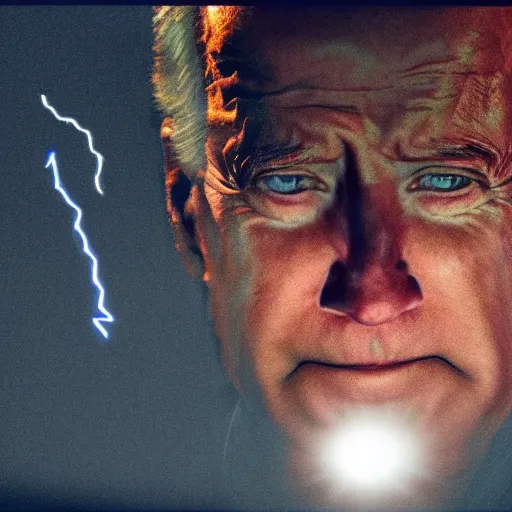 Prompt: portrait of asphalt face, joe biden, lasers shooting out of glowing eyes, smooth reflections, angry looking at camera, outdoor, black sky, 8 k, realistic, depth of field, rule of thirds, highly detailed, award winning photography.